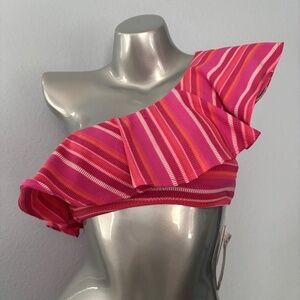Trina Turk Nwt Marai Pink Striped One Shoulder Swim Bikini Top